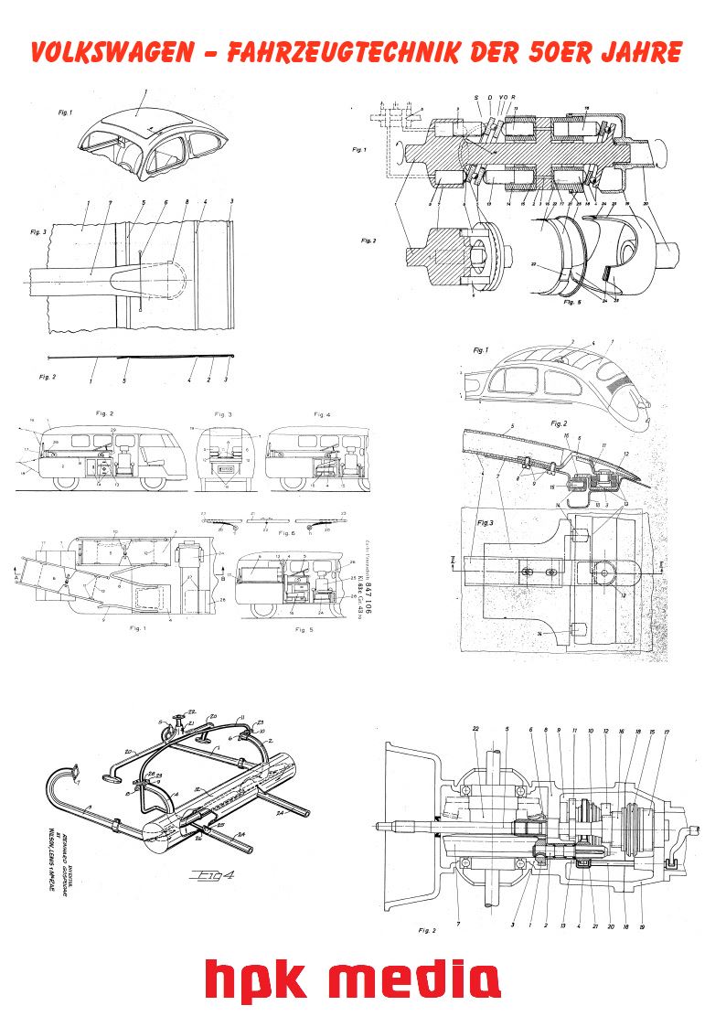 viele Patentschriften mit Bildern VW-Technik der 50er Jahre